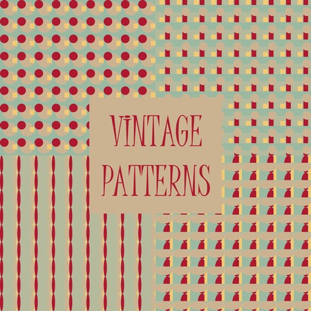 Set of four abstract geometric retro seamless tiles. Retro wallpaper texture. Vintage pattern for design uses, web and printed media. Colorful wrapping paper.のイラスト素材
