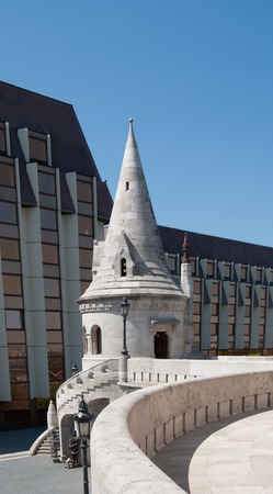Fisherman's Bastion built in neo-gothic style with conical roofs and towers, in Budapest city, Hungaryの写真素材
