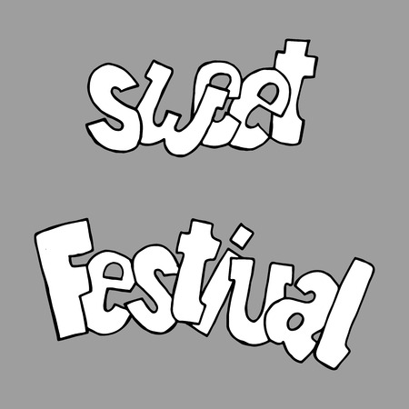 Colorful drawings of fesrive lettering. Hand drawn images of islamic festival artifacts for holiday design. Doodles of different ornamentsのイラスト素材