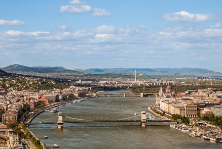 Cityscape of Budapest in warm sunlightの写真素材
