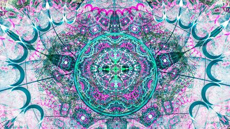 Ethnical lace ornament. Intricate symmetrical pattern with many colorful elements. Background texture for invitations, wedding cards or promotional imagery.の写真素材