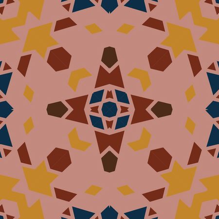 Flat ethnic seamless pattern. Colorful geometrical ornament tiles. For different design uses, as wallpaper, pattern fills, web page background, surface texturesm for print and dalle production.のイラスト素材