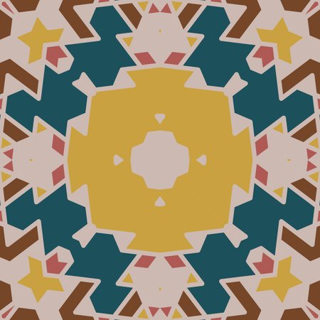 Flat ethnic seamless pattern. Colorful geometrical ornament tiles. For different design uses, as wallpaper, pattern fills, web page background, surface texturesm for print and dalle production.のイラスト素材