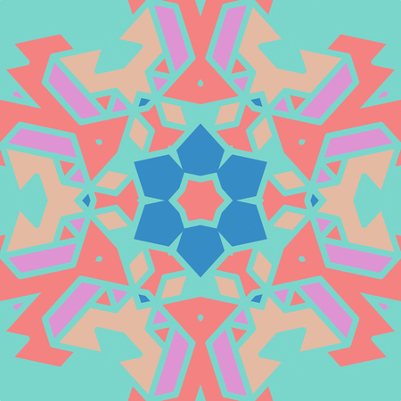 Flat ethnic seamless pattern. Colorful geometrical ornament tiles. For different design uses, as wallpaper, pattern fills, web page background, surface textures for print and dalle production.のイラスト素材