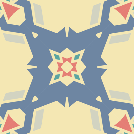 Flat ethnic seamless pattern. Colorful geometrical ornament tiles. For different design uses, as wallpaper, pattern fills, web page background, surface texturesm for print and dalle production.のイラスト素材