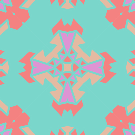Flat ethnic seamless pattern. Colorful geometrical ornament tiles. For different design uses, as wallpaper, pattern fills, web page background, surface texturesm for print and dalle production.のイラスト素材