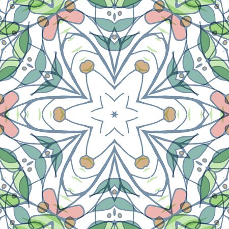 Gorgeous seamless patchwork pattern. Colorful floral ornament tiles. For different design uses, as wallpaper, pattern fills, web page background, surface textures for print and dalle production.のイラスト素材