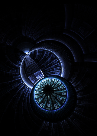Composition of abstract radial grid and lights as a concept metaphor for technology, science and entertainmentの写真素材