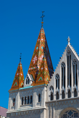 St. Matthias church in Budapest, Hungary. Saint Matthias cathedral. Beautiful gothic architecture in Hungary, travel destinations in Budapest.の写真素材