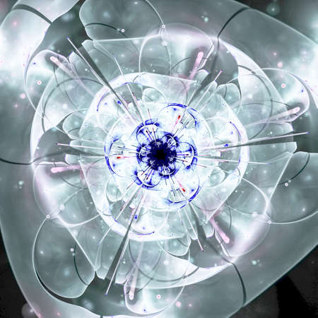 Macro closeup of fractal flower, digital artwork for creative graphic design. Colorful texture with floral pattern. Digitally created artwork.の写真素材