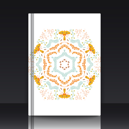 Gorgeous patchwork pattern. Colorful floral ornament tiles.   vector illustration with mockup of title sheet or book cover. Can be used as background for web of applications.のイラスト素材