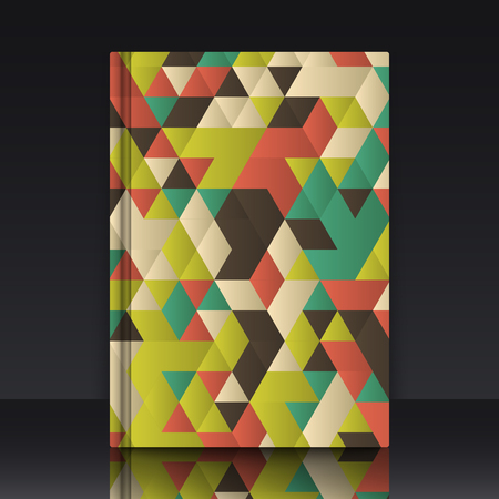 Triangles with shades and colors arranged in colorful pattern. Geometrical pattern with vintage colors. Mockup of title sheet or book cover. Can be used as background for web of applications.のイラスト素材