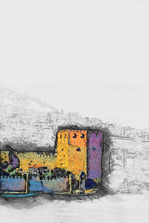 Kizil Kule (Red Tower) in Alanya, Antalya, Turkeyの写真素材