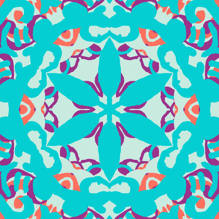 Gorgeous seamless patchwork pattern. Colorful floral ornament tiles. For different design uses, as wallpaper, pattern fills, web page background, surface textures for print and dalle production.のイラスト素材