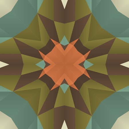 Stylish symmetrical background with bold geometrical patterns and vintage color palette. For wallpaper, pattern fills, web page background, surface textures for print and dalle production.のイラスト素材