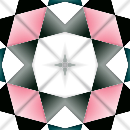 Symmetrical background element with bold geometrical patterns and stylized floral pattern. For wallpaper, pattern fills, web page background, surface textures for print and dalle production.のイラスト素材