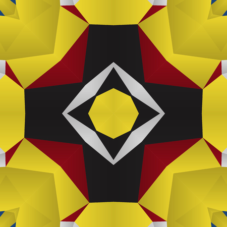 Symmetrical background element with bold geometrical patterns and stylized floral pattern. For wallpaper, pattern fills, web page background, surface textures for print and dalle production.のイラスト素材