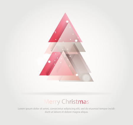 Abstract christmas tree icon or logo concept. Silhouette of evergreen treebuild with colorful abstract triangles with added text and snowflakes.のイラスト素材