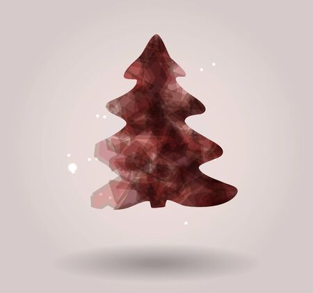 Abstract christmas tree icon or logo concept. Silhouette of evergreen tree filled with colorful abstract pattern with added text and snowflakes.のイラスト素材