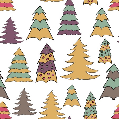 Seamless pattern with christmas tree doodles. Hand drown background for witner holiday. Can be used as a background tile for blog, ap, or wrapping paper.のイラスト素材