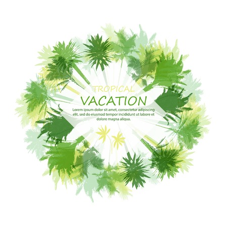 Colorful background with silhouette of palm trees on the beach. Tropical seasonal background for topics of travel, vacation and summer.のイラスト素材