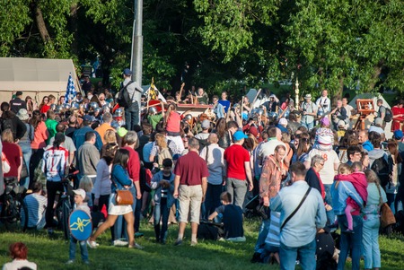 MOSCOW - JUNE 06, 2015: Historical reenactment of Boudica's rebellion of the first century AD. Times and Ages International Historical Festival in Kolomenskoye, Moscow.のeditorial素材