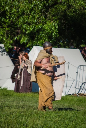 MOSCOW - JUNE 06, 2015: Man in celtic costume in historical reenactment of Boudica's rebellion of the first century AD. Times and Ages International Historical Festival in Kolomenskoye, Moscow.のeditorial素材