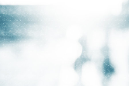 Winter city commuters with snow. Blurred image of people walking on the street. back home after...