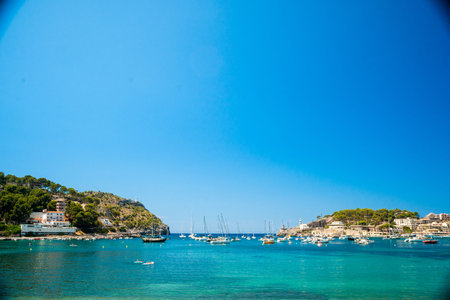 Puerto de Soller, Port of Mallorca island in balearic islands, Spain. Beautiful picture of boats in...