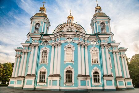 Saint Nicholas' Cathedral, Nikolsky sobor, popularly known as the Sailors' Chruch in Saint Petersburg, Russia at twilight time.の写真素材