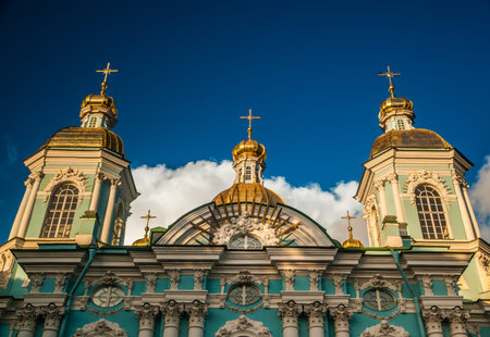Saint Nicholas' Cathedral, Nikolsky sobor, popularly known as the Sailors' Chruch in Saint Petersburg, Russia at twilight time.の写真素材