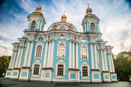 Saint Nicholas' Cathedral, Nikolsky sobor, popularly known as the Sailors' Chruch in Saint Petersburg, Russia at twilight time.の写真素材