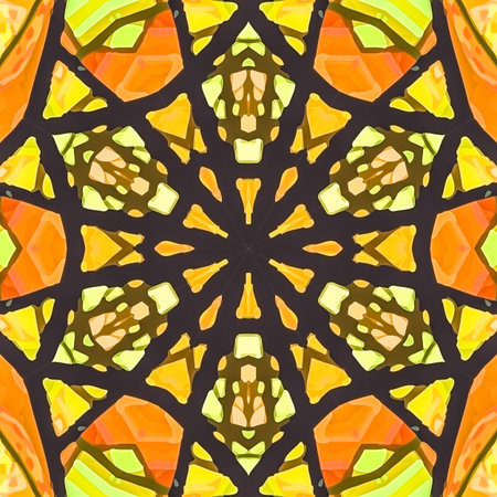 Stained glass pattern. Seamless symmetrical background template.