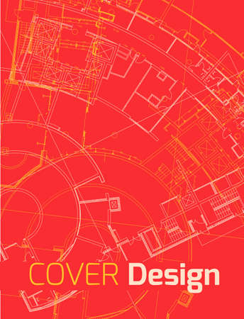 Drawing of abstract architectural detail on flat surface. Image of colorful blueprint for use as background for web and print. Template for cover or banner with draft plan of a building.のイラスト素材