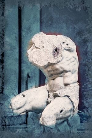 Belvedere Torso in Vatican Museums in Vatican. The ancient statue is a fragment of a nude male statue admired by Michelangelo and Raphael. Modern painting, background illustration.の写真素材