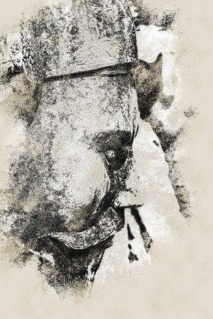 Tomb of Khai Dinh emperor in Hue, Vietnam. A UNESCO World Heritage Site. Vintage painting, background illustration, beautiful picture, travel textureの写真素材