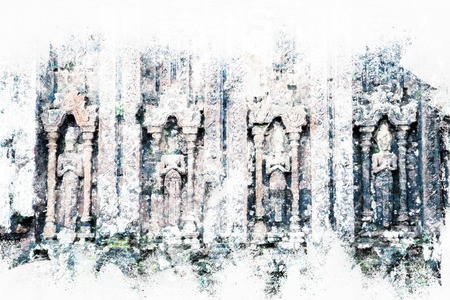 My Son, Ancient Hindu tamples of Cham culture in Vietnam near the cities of Hoi An and Da Nang. Vintage painting, background illustration, beautiful picture, travel textureの写真素材