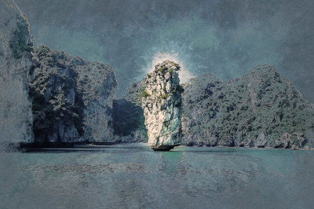 Beautiful view on limestone rocks of Ha Long Bay, one of the main travel destinations in Vietnam....