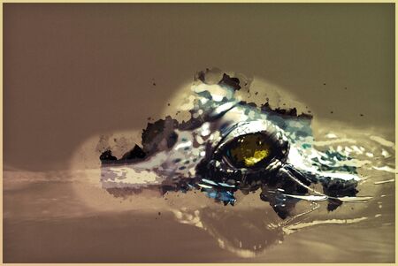 Gharial in the water, close up shot. Vintage painting, background illustration, beautiful picture, travel textureの写真素材