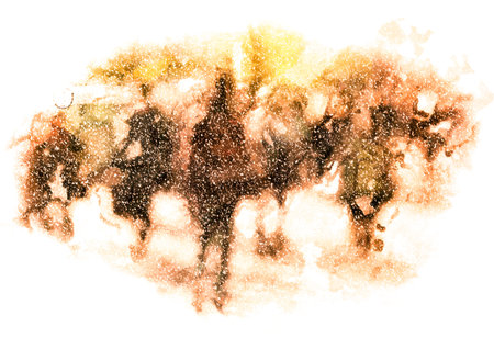 Winter city commuters with snow. Blurred image of workers going back home after work. Unrecognizable faces, bleached effect.の写真素材