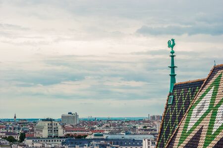Aerial view over the rooftops of Vienna from the north tower of St. Stephen's Cathedral, Austria. Beautiful travel picture.の写真素材