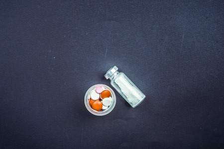 Medical objects still life seen from above. Background for medical and healthcare ads, apps or web projects.の写真素材