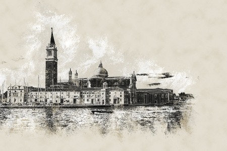Piazza di San Marco view on Piazza di San Marco from a boat. Vintage painting, background illustration, beautiful picture, travel textureの写真素材
