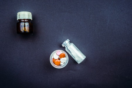 Medical objects still life seen from above. Background for medical and healthcare ads, apps or web projects.の写真素材