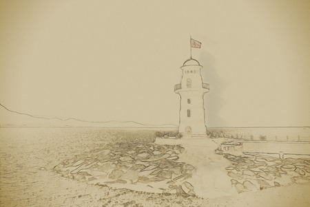 lighthouse in Alanya. Vintage painting, background illustration, beautiful picture, travel textureの写真素材
