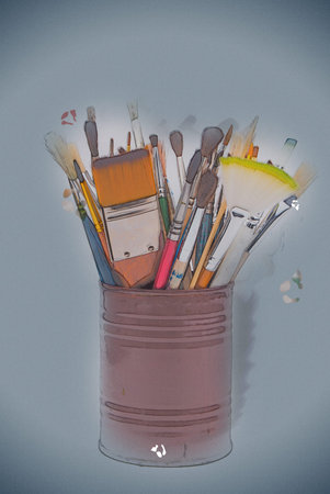 Brushes on the tin can. Vintage painting, background illustration, beautiful picture, texture