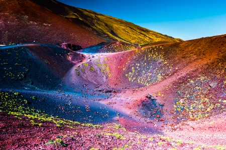 Landscape of Etna volcano, Sicily, Italy. Deserted martian-like surface. Beautiful Travel photography.の写真素材