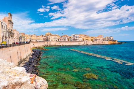 Coast of Ortigia island at city of Syracuse, Sicily, Italy. Beautiful travel photo of Sicily.の写真素材