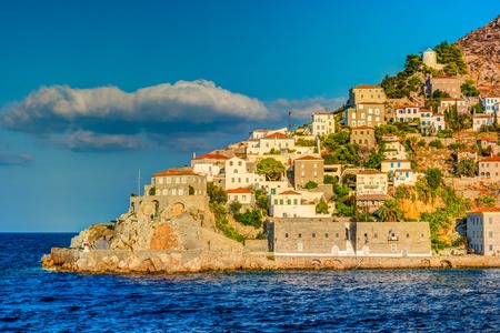 Hydra island on a summer day in Greece. Beautiful landscape with sea and island.の写真素材
