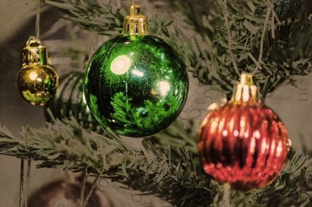 Christmas tree decoration. Holiday illustration, modern painting style textureの写真素材